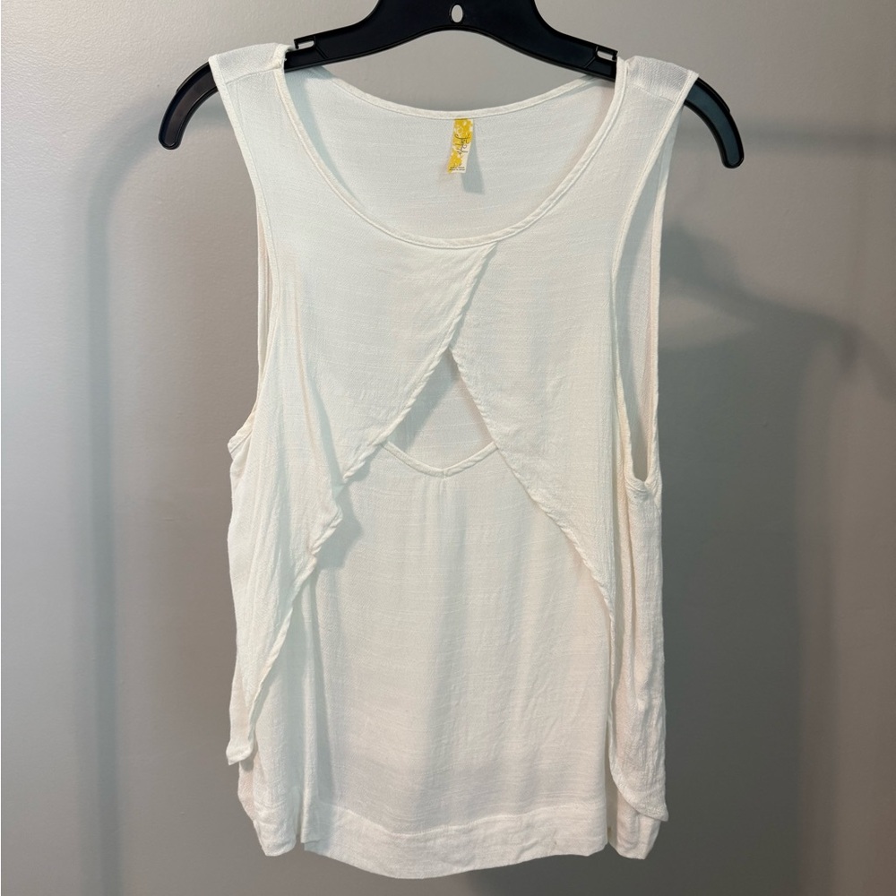 Free People Cream Layered Front Cutout Tank